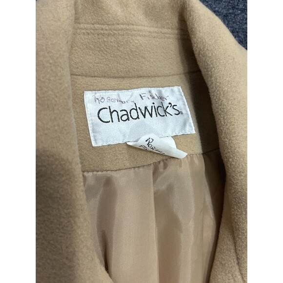 Vintage Chadwick’s 100% Wool Coat Sz 14 Double Breasted Tan Camel 48” Long - Picture 3 of 16